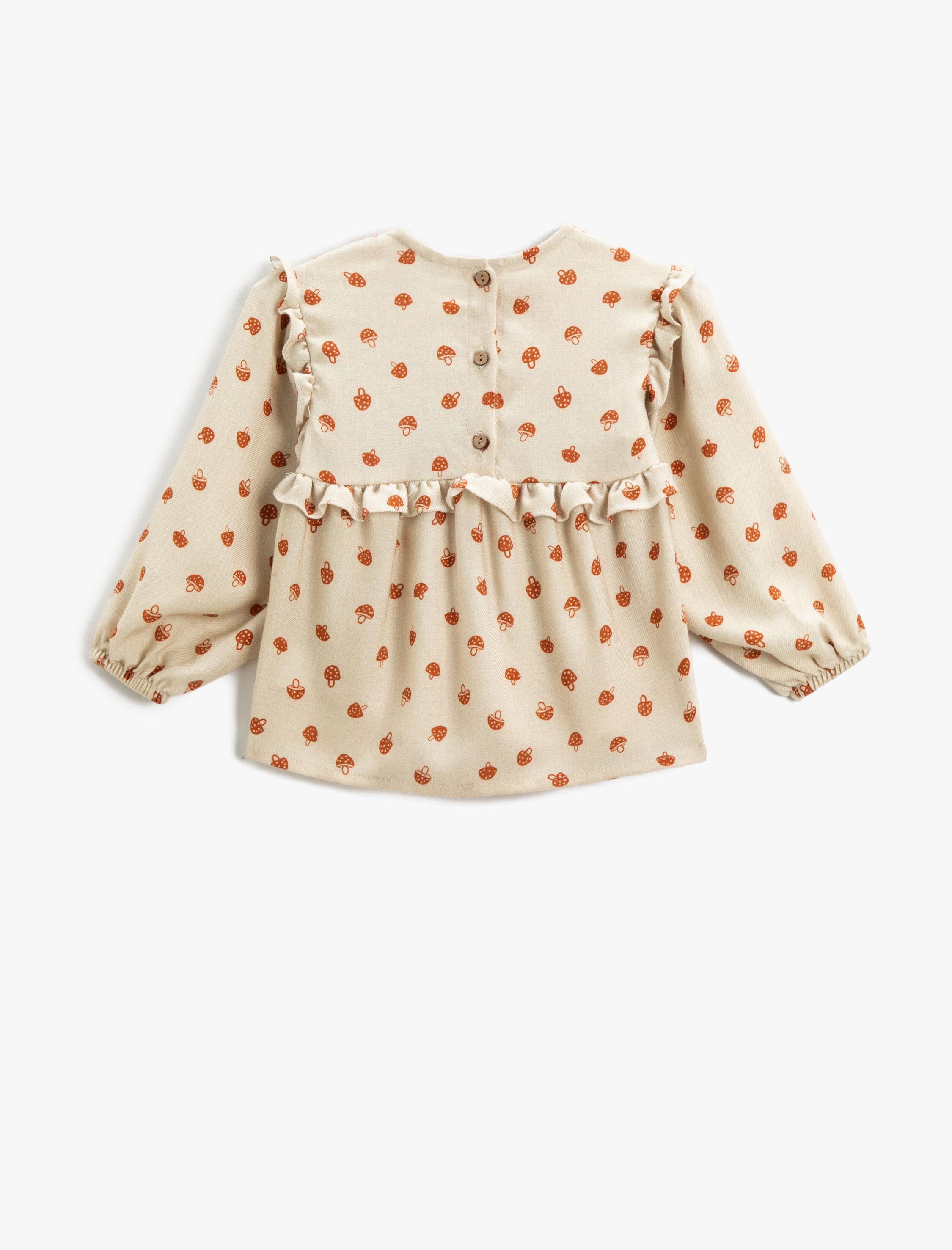  Kız Bebek Fırfırlı Bluz Manşetleri Lastikli Uzun Kollu Mantar Desenli