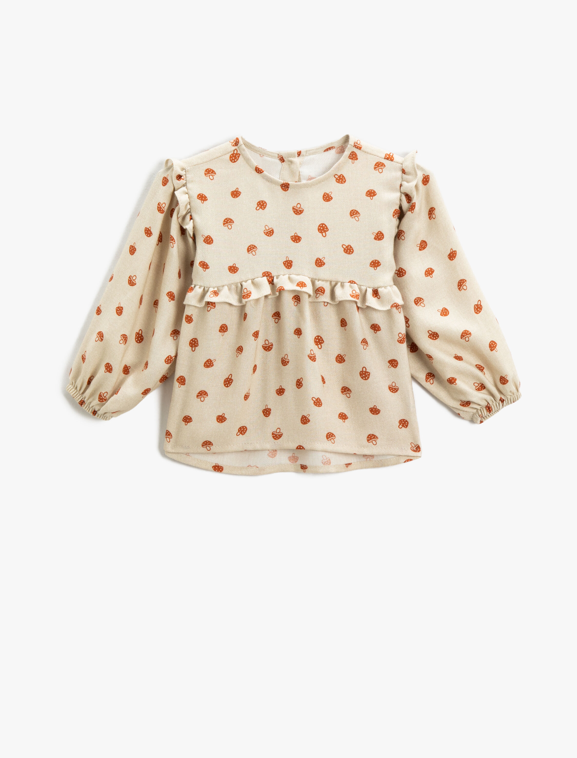  Kız Bebek Fırfırlı Bluz Manşetleri Lastikli Uzun Kollu Mantar Desenli