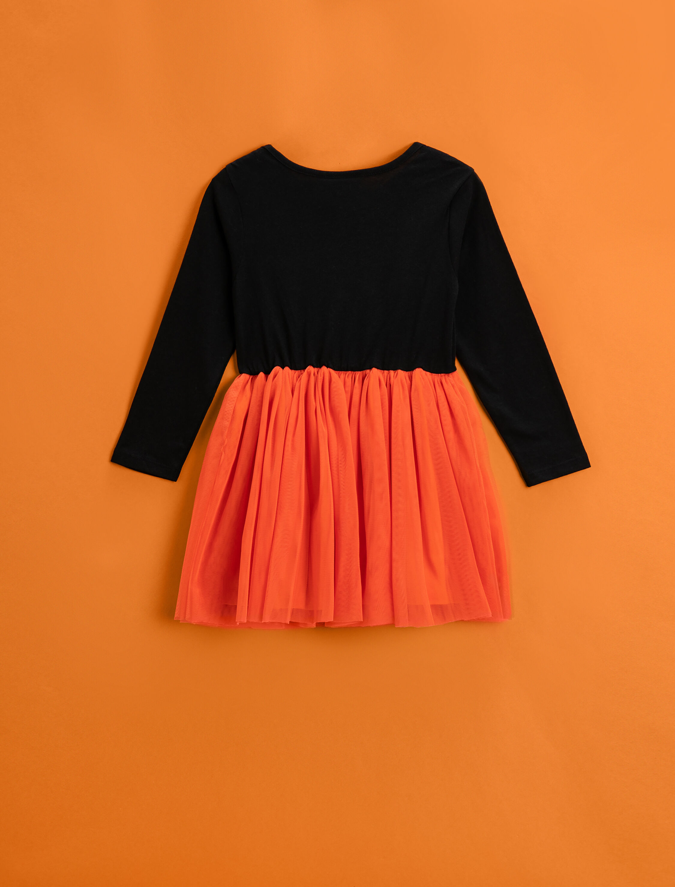  Kız Bebek Tüllü Elbise Astarlı Uzun Kollu Bisiklet Yaka Baskılı