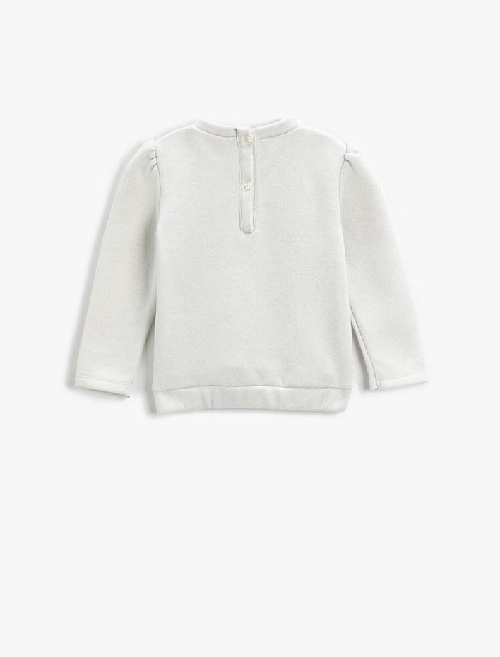 Kız Bebek Yakası Çıtçıt Kapamalı Sweatshirt Baskılı Beli Lastikli