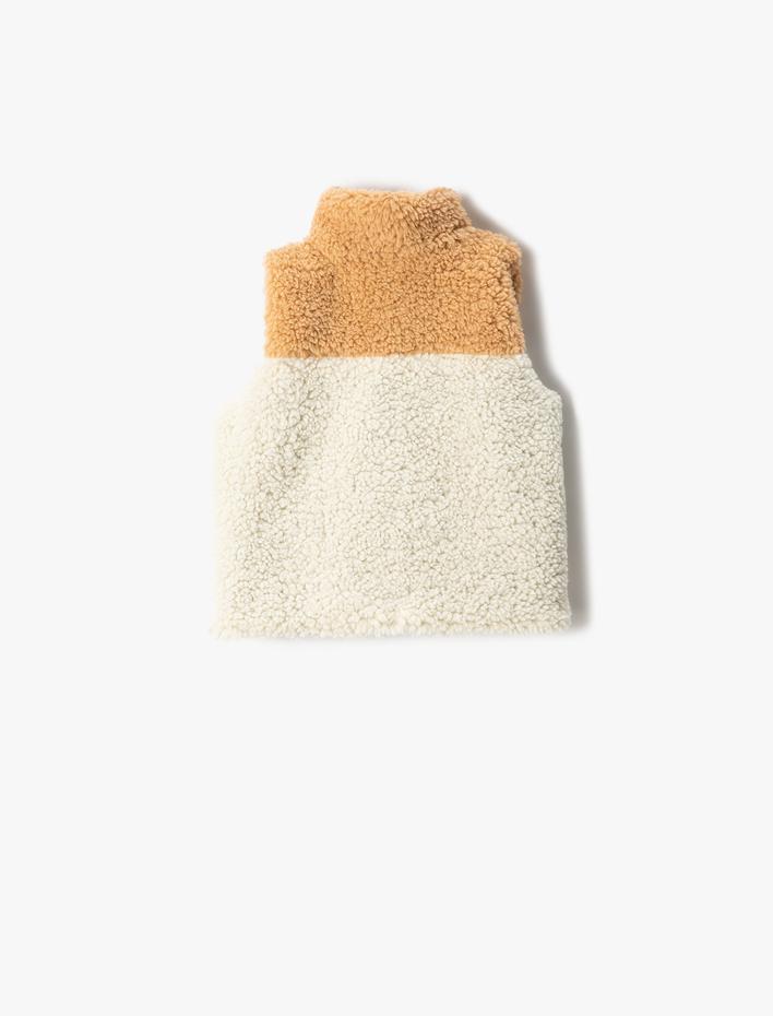 Erkek Bebek Peluş Yelek Fermuarlı Dik Yaka Cep Detaylı