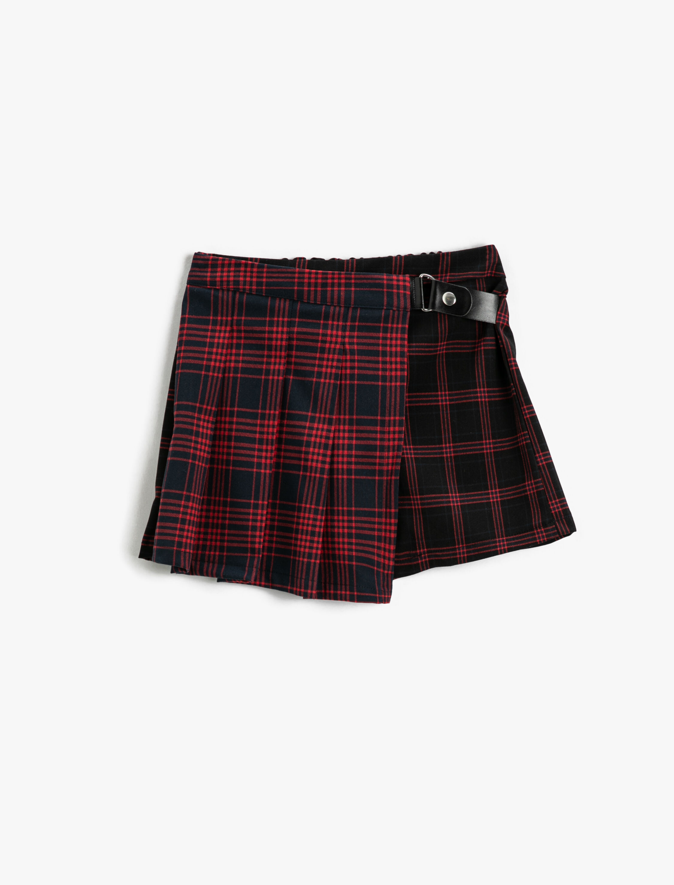  Kız Çocuk Kruvaze Pileli Mini Şort Etek Kemer Detaylı Beli Lastikli