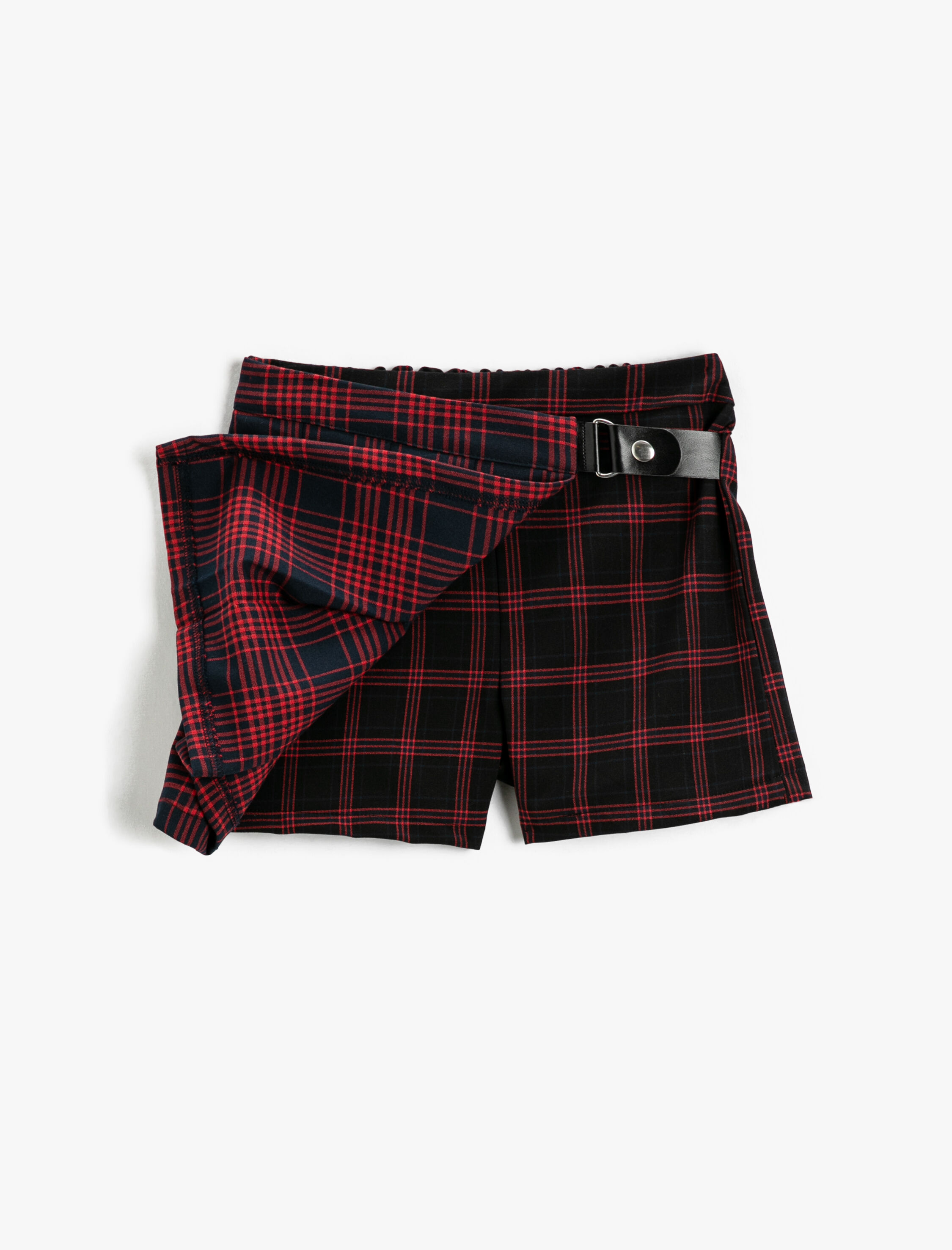  Kız Çocuk Kruvaze Pileli Mini Şort Etek Kemer Detaylı Beli Lastikli