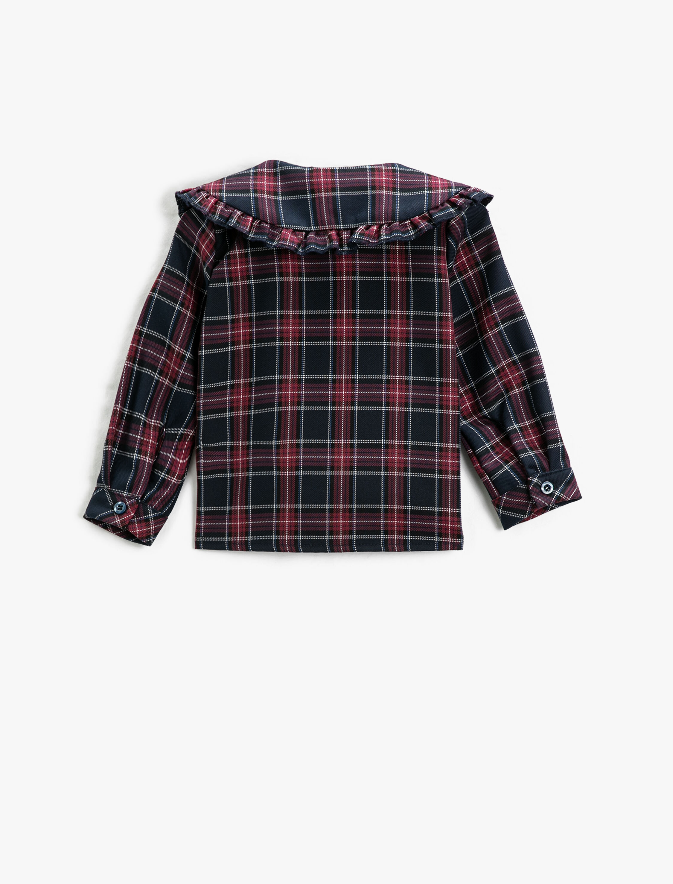  Kız Bebek Geniş Bebe Yaka Gömlek Fırfır Detaylı Uzun Kollu Düğmeli