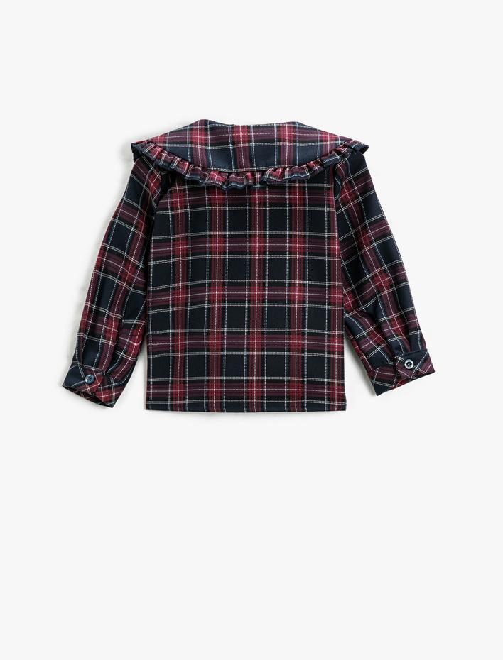 Kız Bebek Geniş Bebe Yaka Gömlek Fırfır Detaylı Uzun Kollu Düğmeli