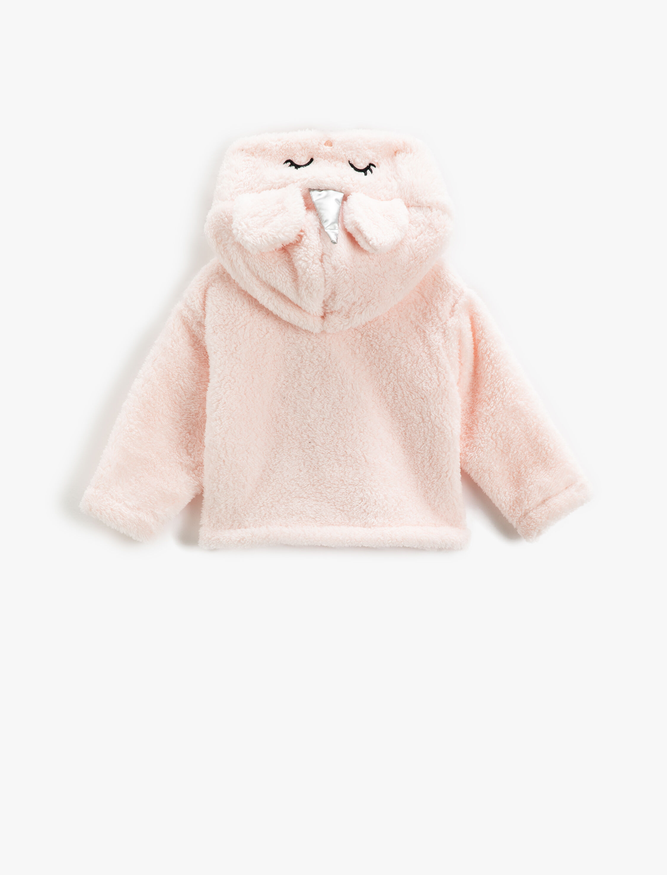  Kız Bebek Peluş Kapşonlu Fermuarlı Sweatshirt İçi Polar Astarlı Unicorn Aplike Detaylı