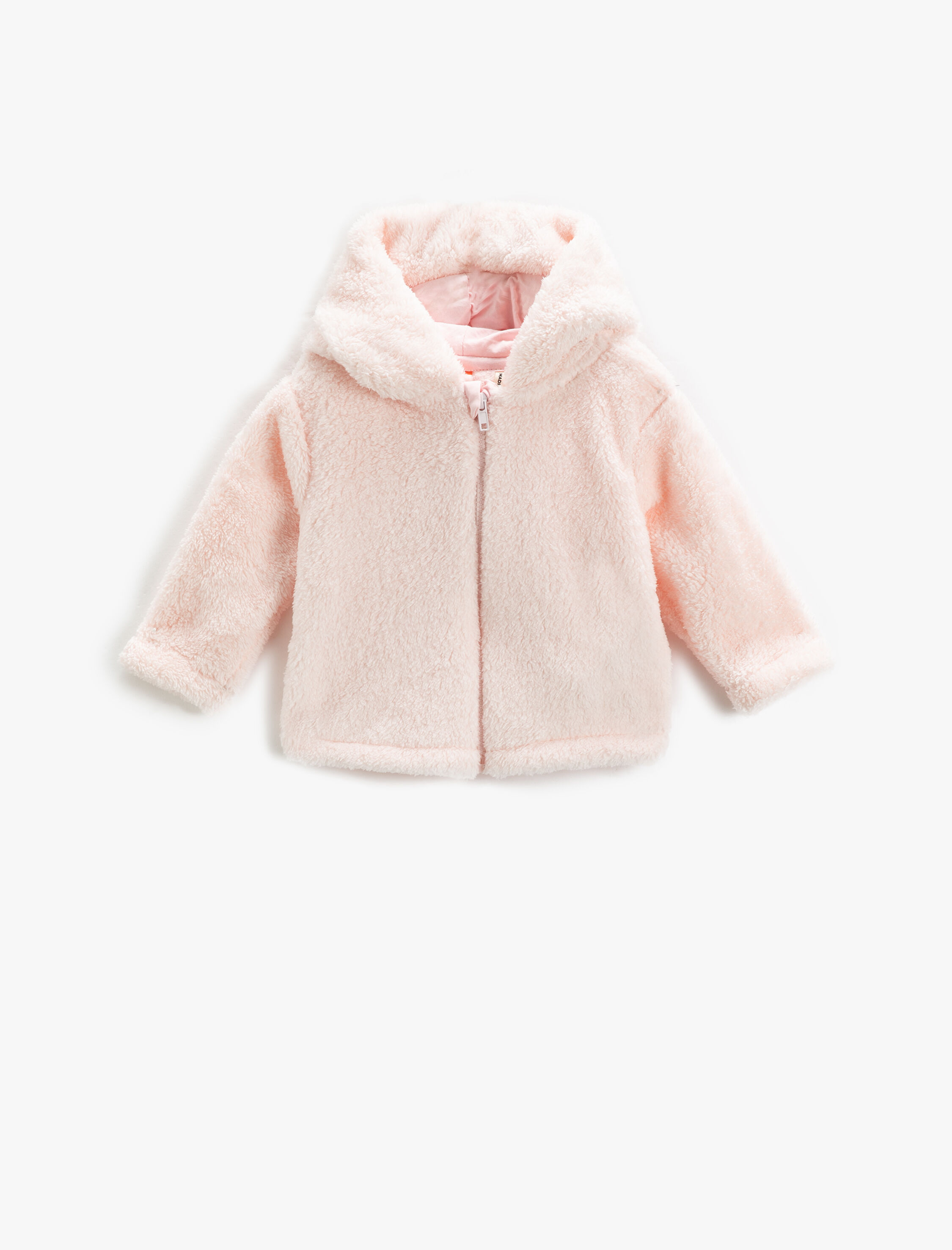  Kız Bebek Peluş Kapşonlu Fermuarlı Sweatshirt İçi Polar Astarlı Unicorn Aplike Detaylı