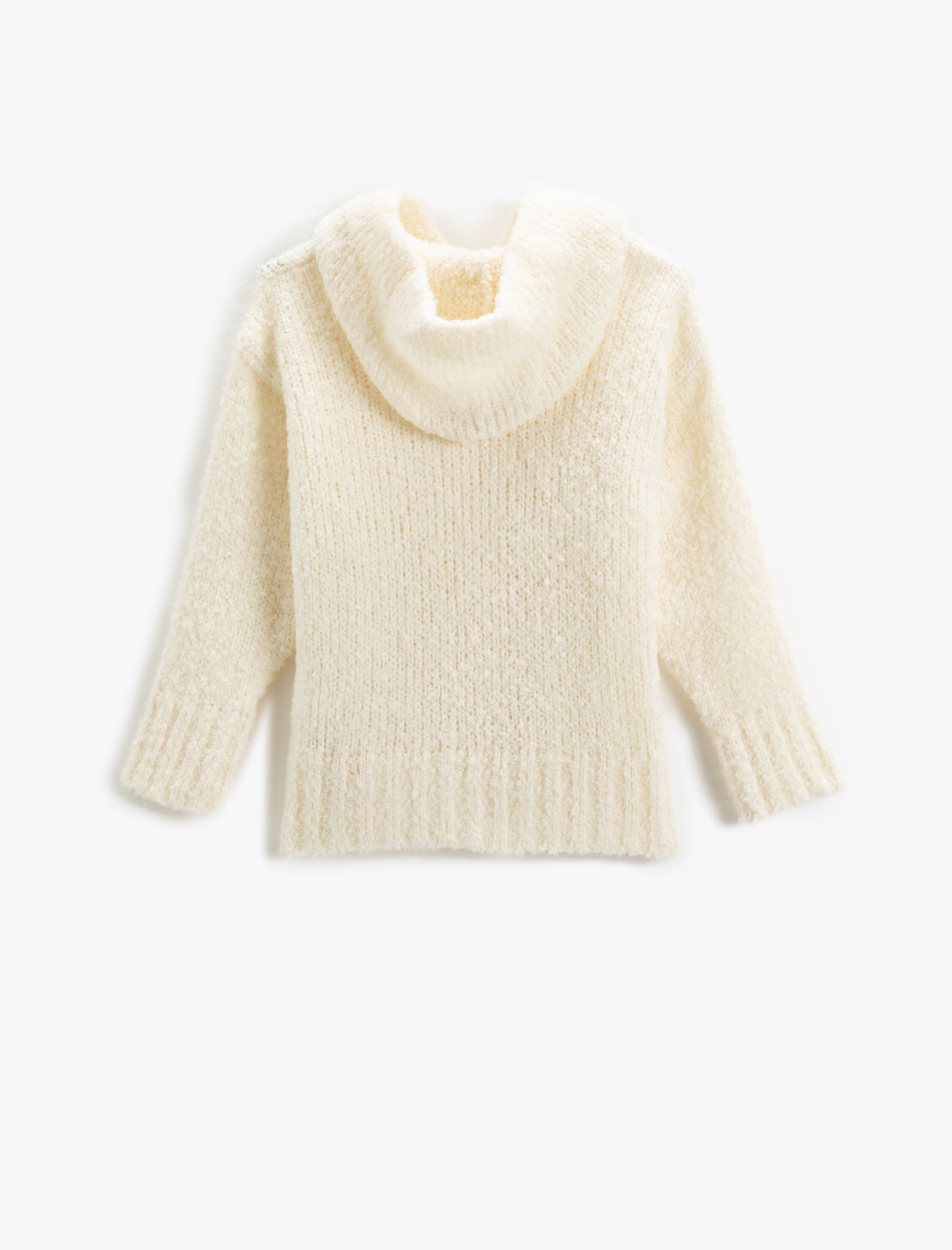  Kız Çocuk Kapşonlu Örgü Kazak Basic Yumuşak Dokulu Uzun Kollu