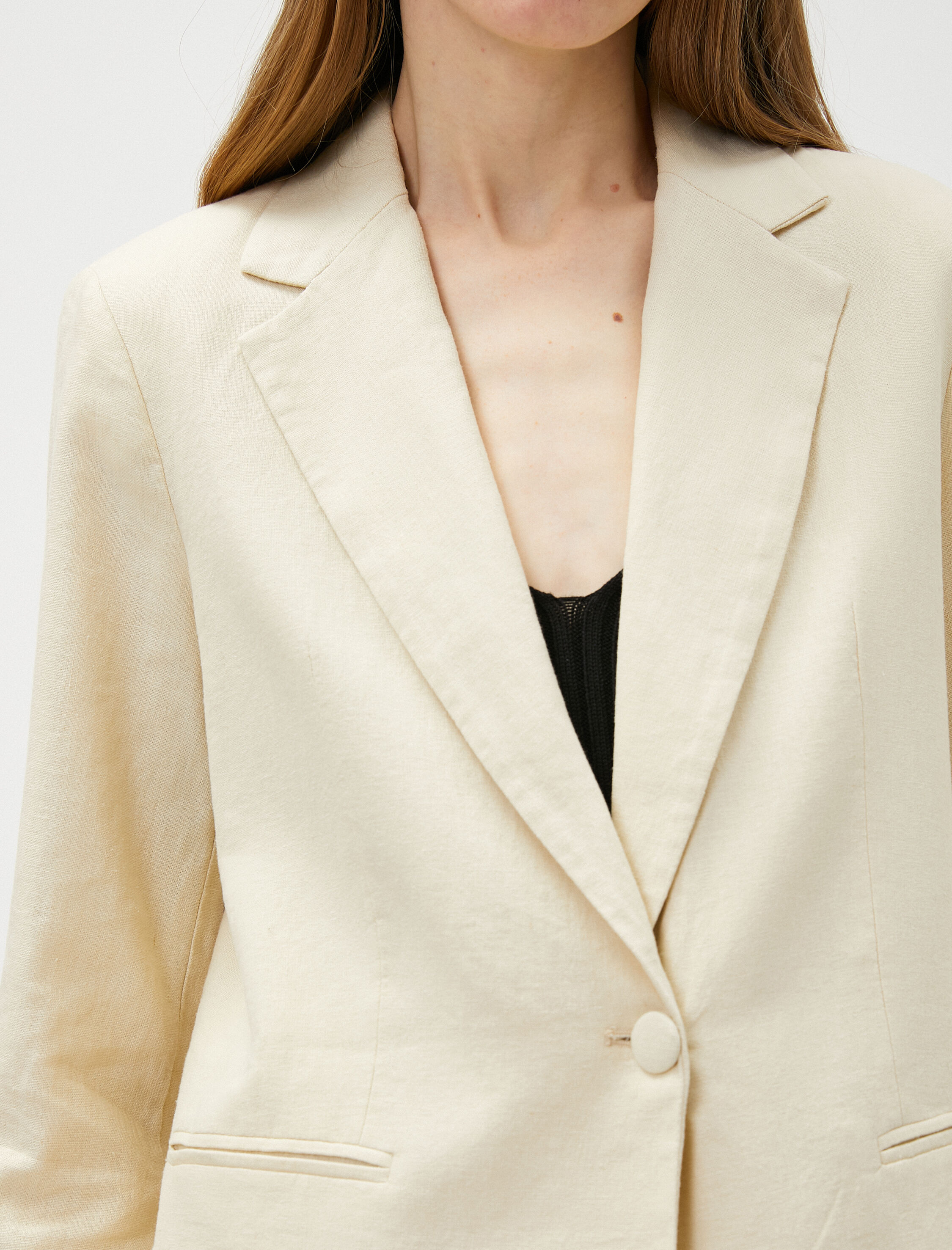   Keten Blazer Ceket Tek Düğmeli