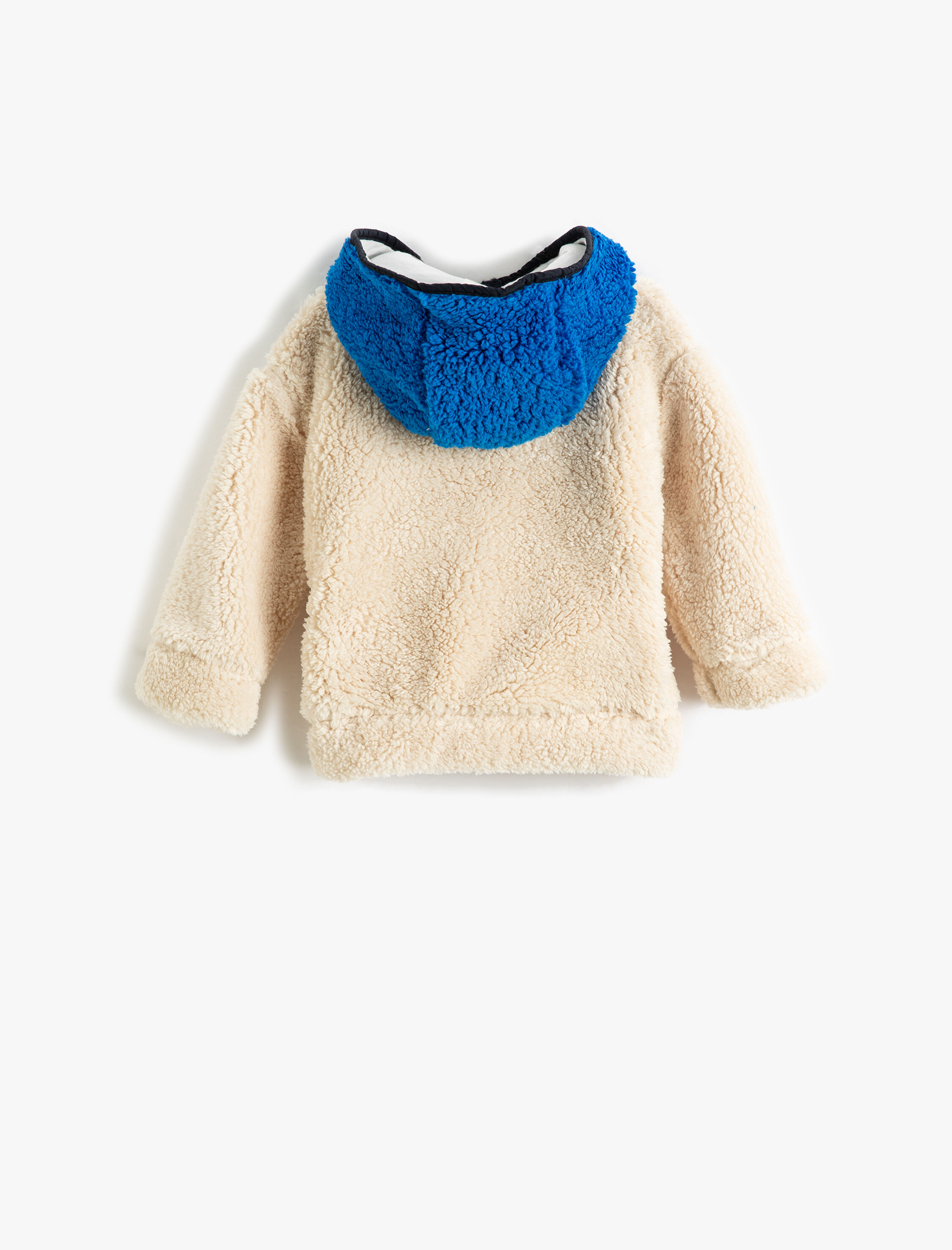  Erkek Bebek Peluş Kapşonlu Sweatshirt Yarım Fermuarlı Cepli Kedi İşleme Detaylı