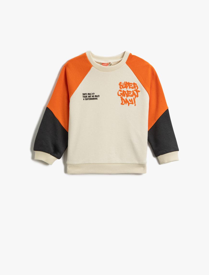  Erkek Bebek Renk Bloklu Sweatshirt Bisiklet Yaka