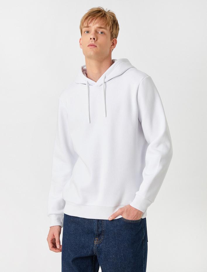  Basic Kapşonlu Sweatshirt Şardonlu