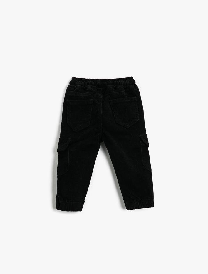 Erkek Bebek Kargo Pantolon Fitilli Kadife Beli Bağlamalı