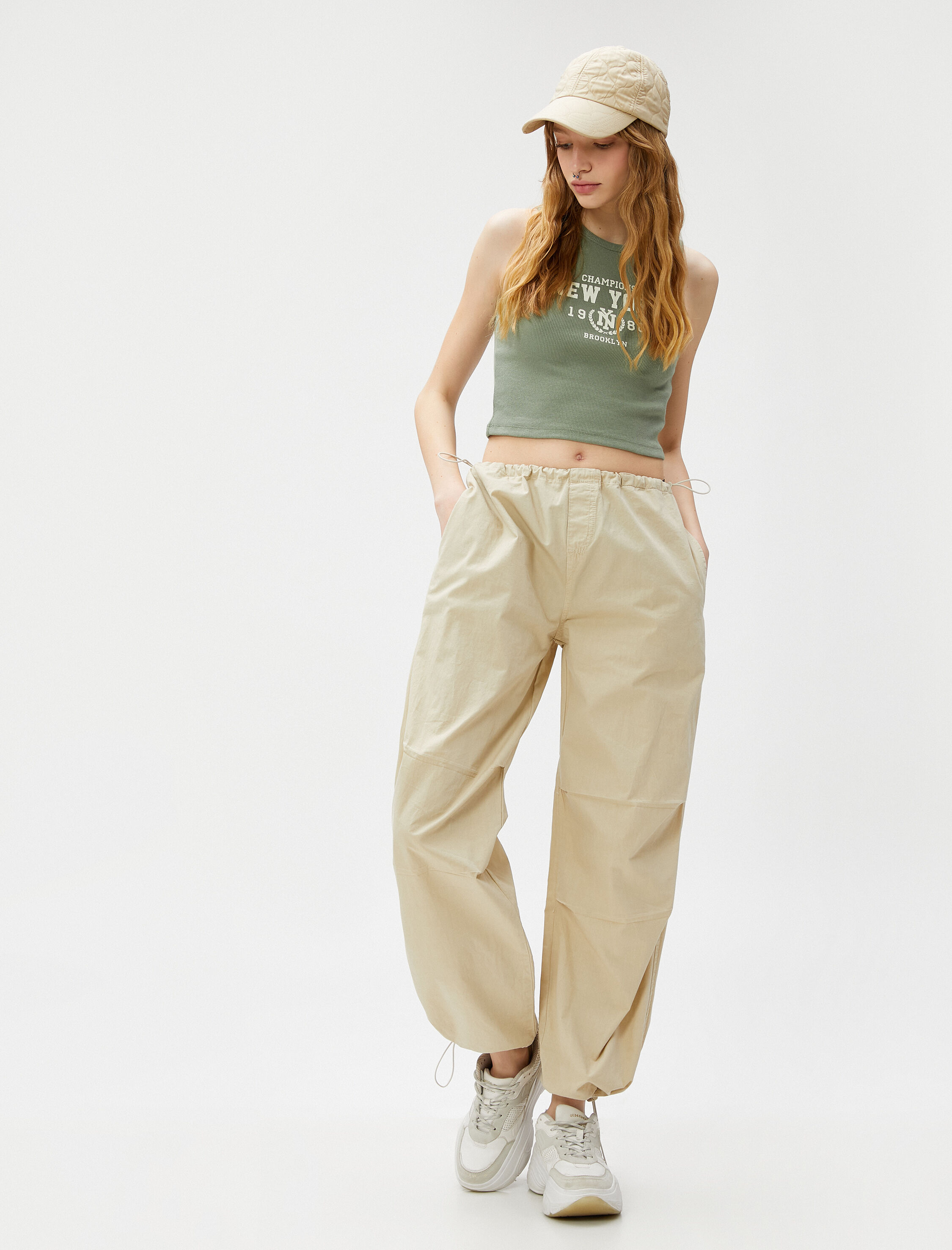   Crop Atlet Baskılı Fitilli Bisiklet Yaka