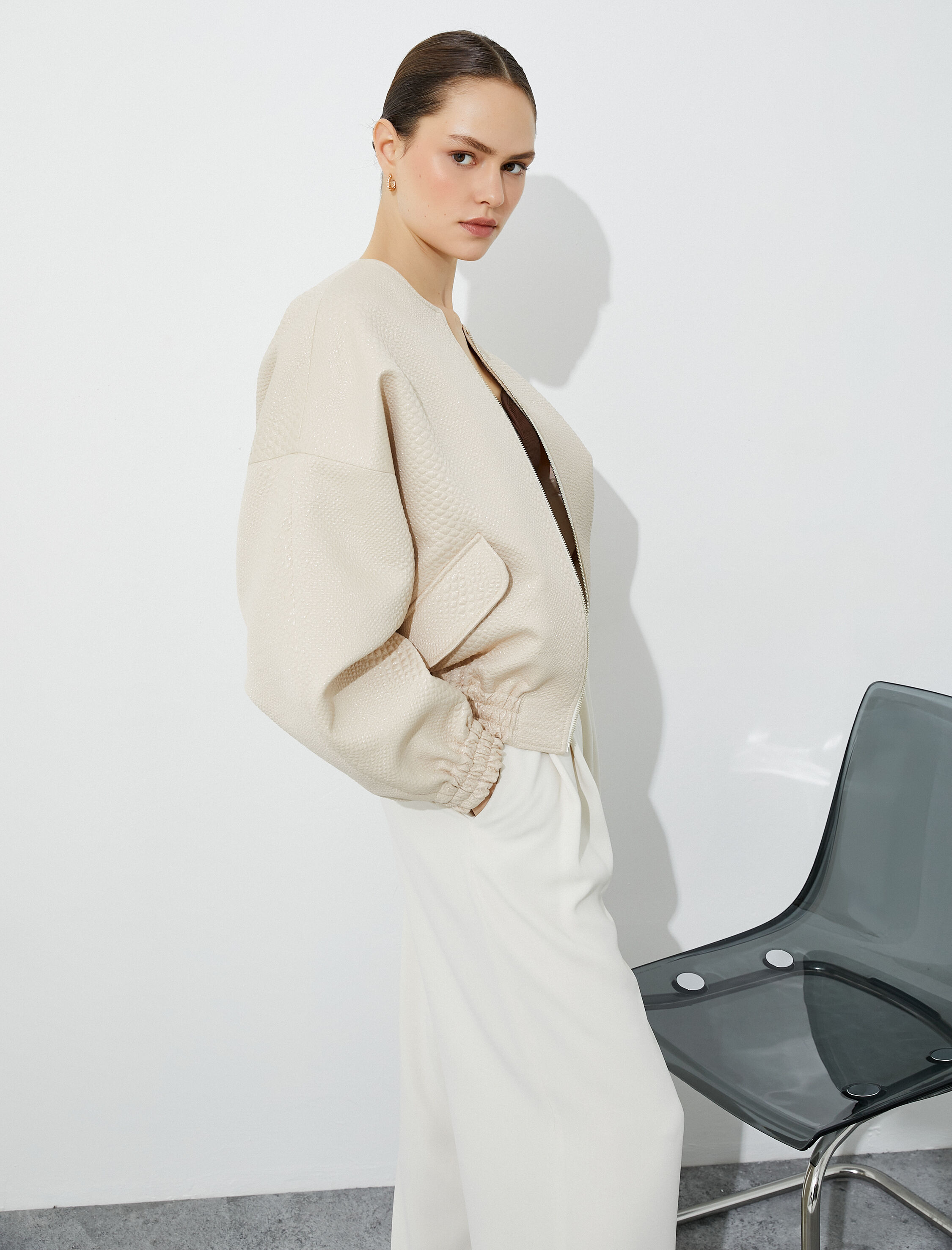   Kroko Dokulu Fermuarlı Bomber Ceket