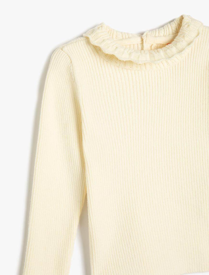  Kız Bebek Basic Sweatshirt Dik İşlemeli Yaka Arkadan Düğmeli Uzun Kollu