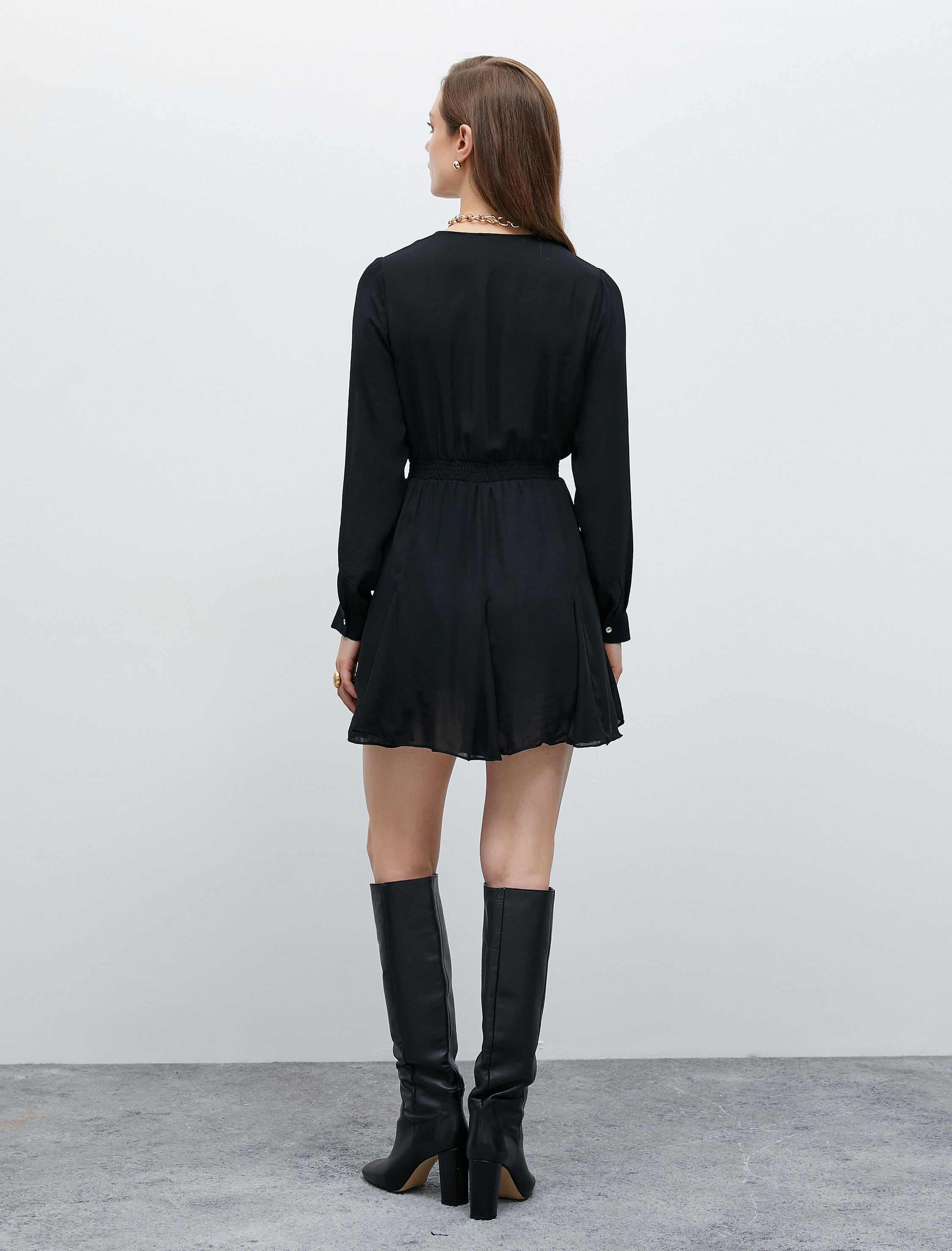 Mini Kruvaze Elbise Dökümlü Kemerli