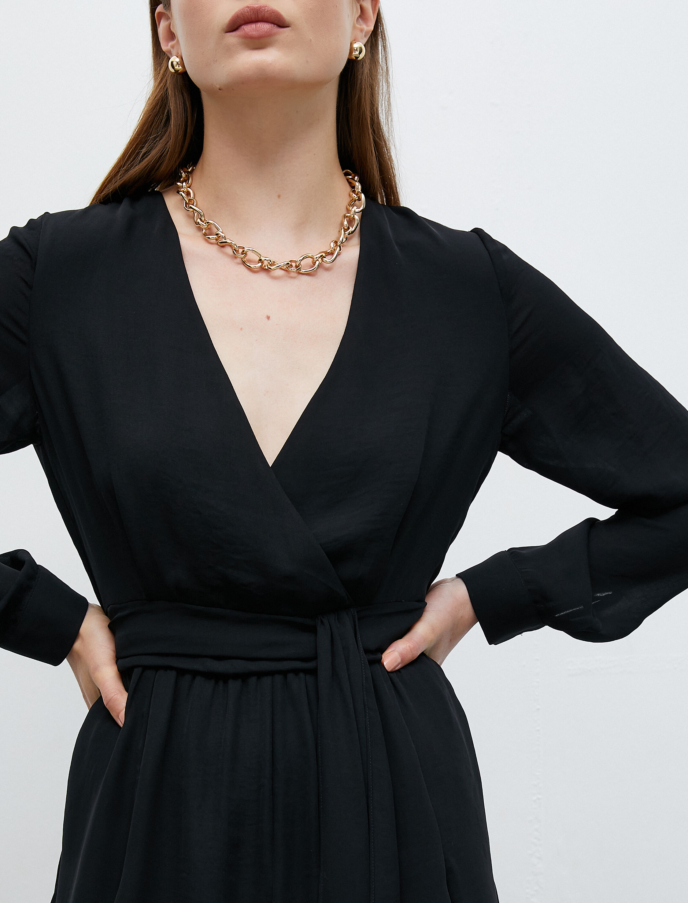 Mini Kruvaze Elbise Dökümlü Kemerli