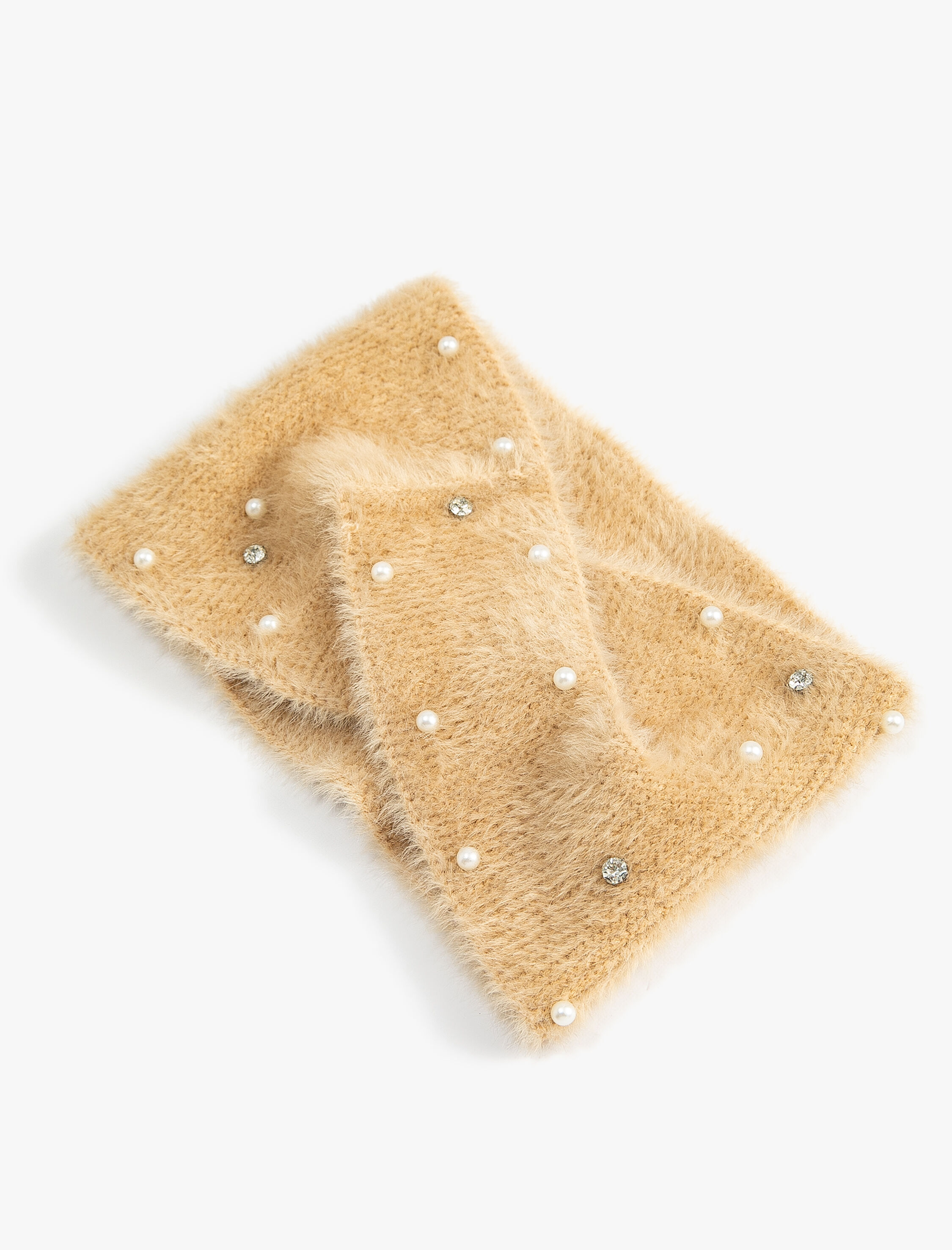  Kadın Peluş Triko Bandana İnci Detaylı