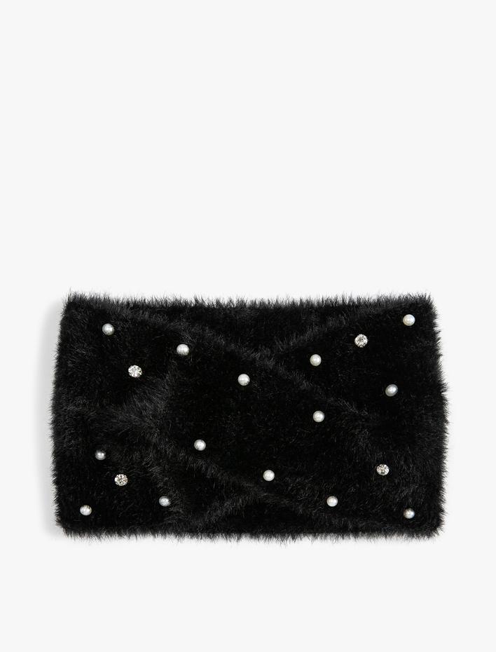 Kadın Peluş Triko Bandana İnci Detaylı