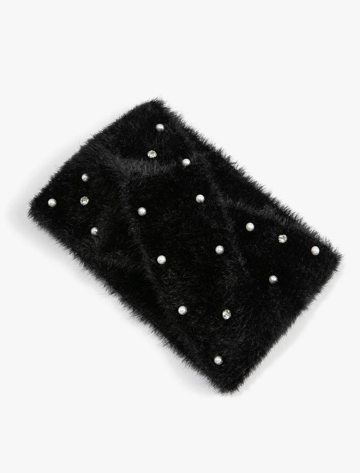 Kadın Peluş Triko Bandana İnci Detaylı