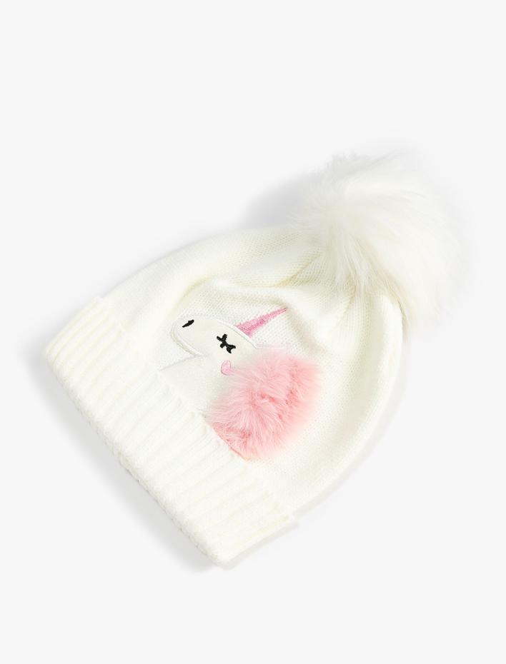 Kız Çocuk Unicorn Bere Peluş Ponpon Detaylı
