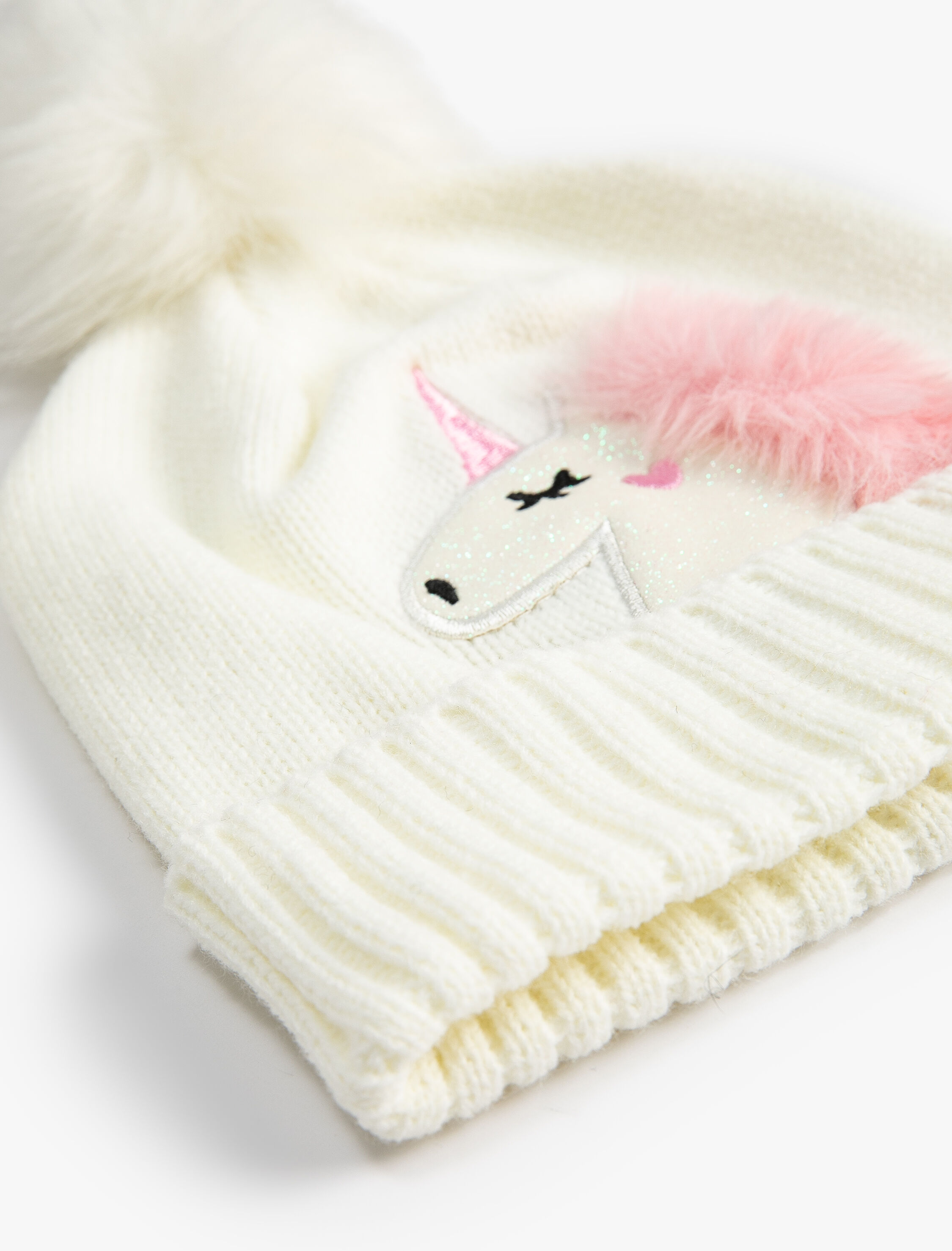  Kız Çocuk Unicorn Bere Peluş Ponpon Detaylı