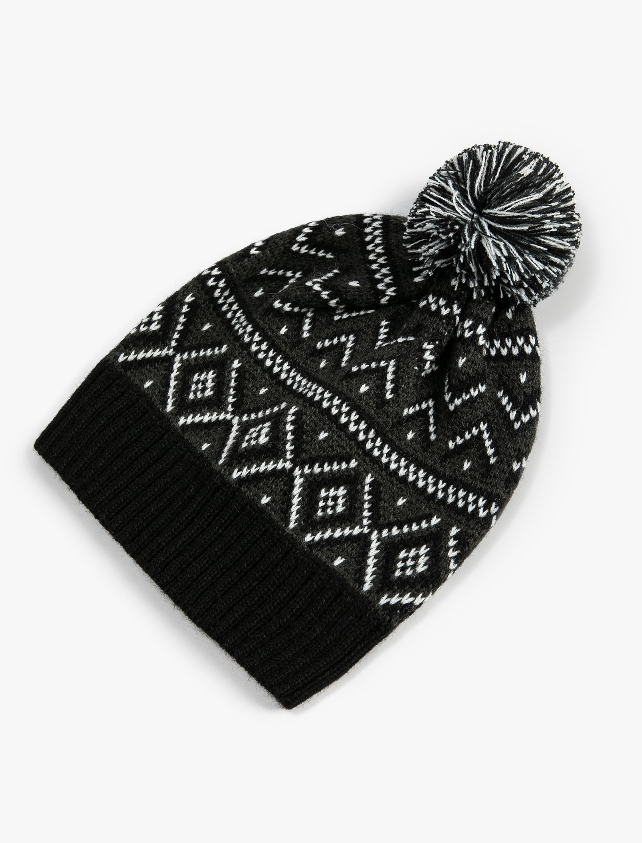  Erkek Örgü Bere Etnik Desenli Ponpon Detaylı