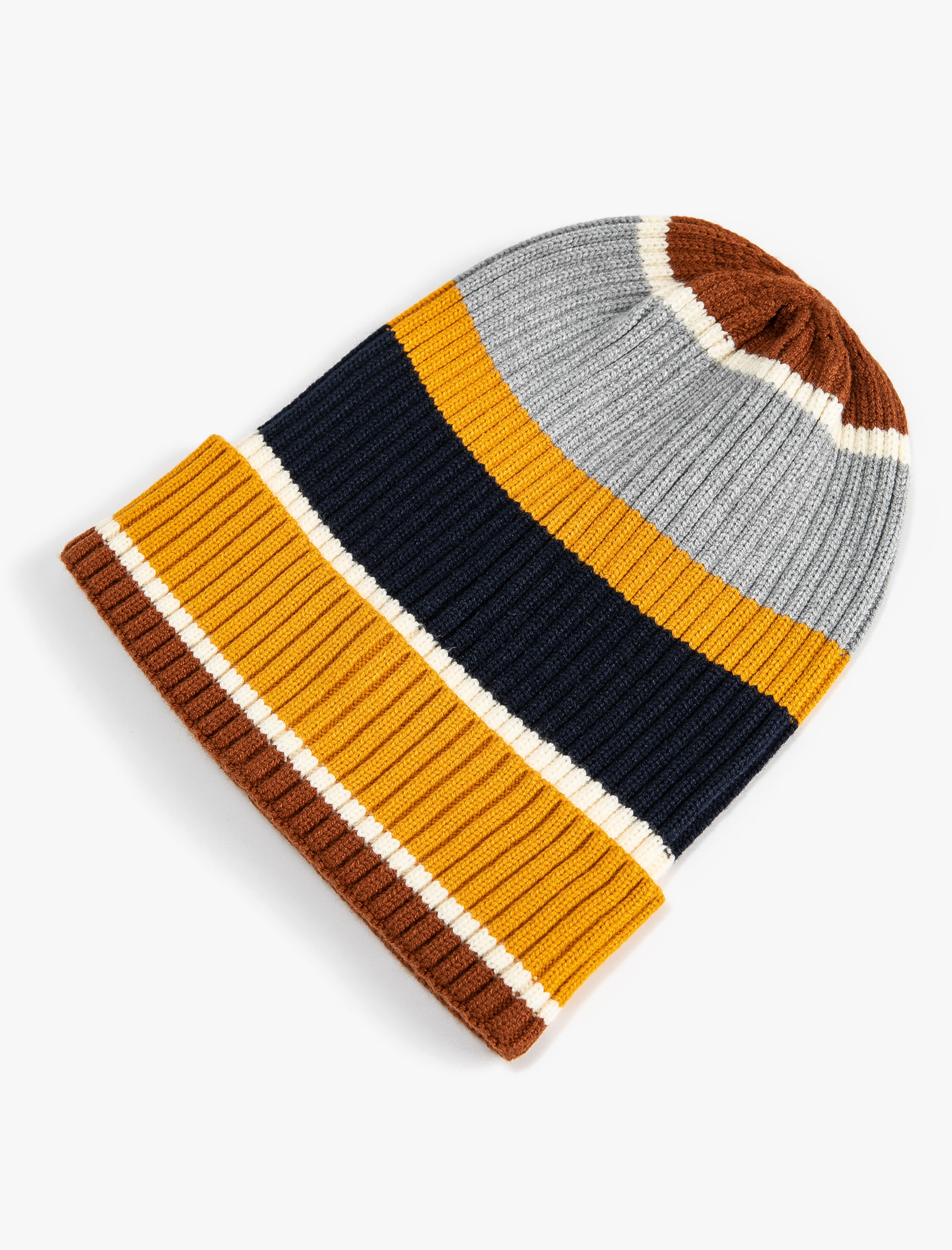 Erkek Örgü Bere Renk Bloklu Katlama Detaylı