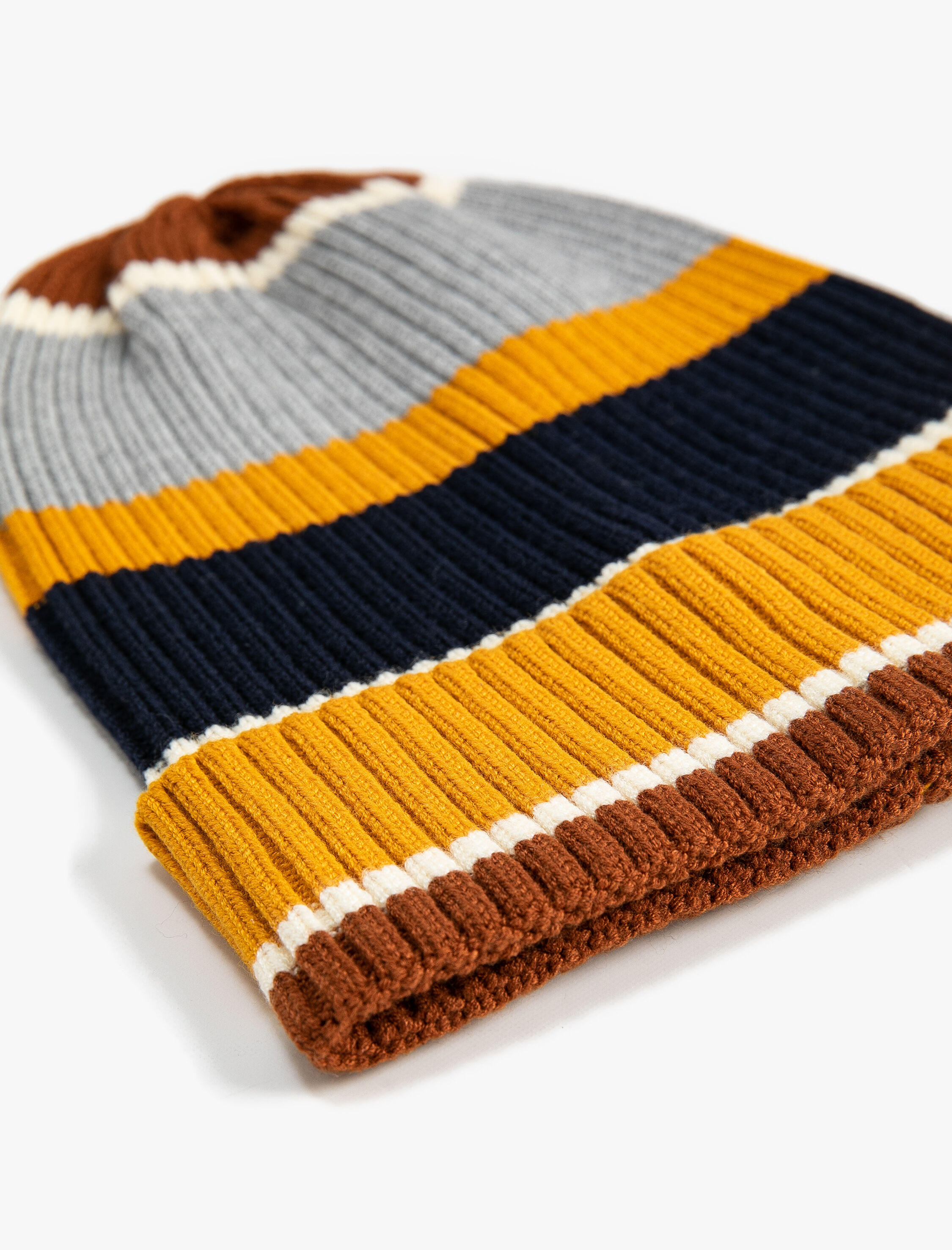 Erkek Örgü Bere Renk Bloklu Katlama Detaylı