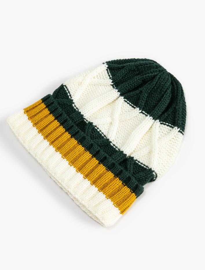 Erkek Örgü Bere Dokulu Katlama Detaylı Çok Renkli