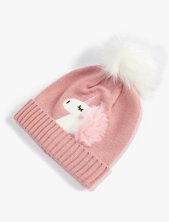 Kız Çocuk Unicorn Bere Peluş Ponpon Detaylı