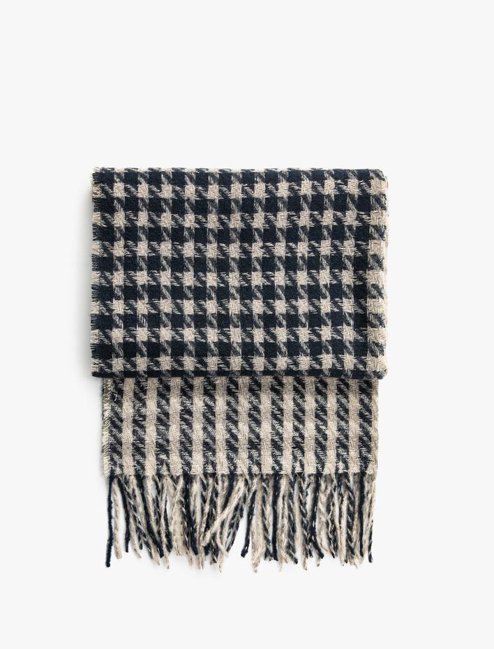 Kadın Kazayağı Desenli Atkı Püsküllü