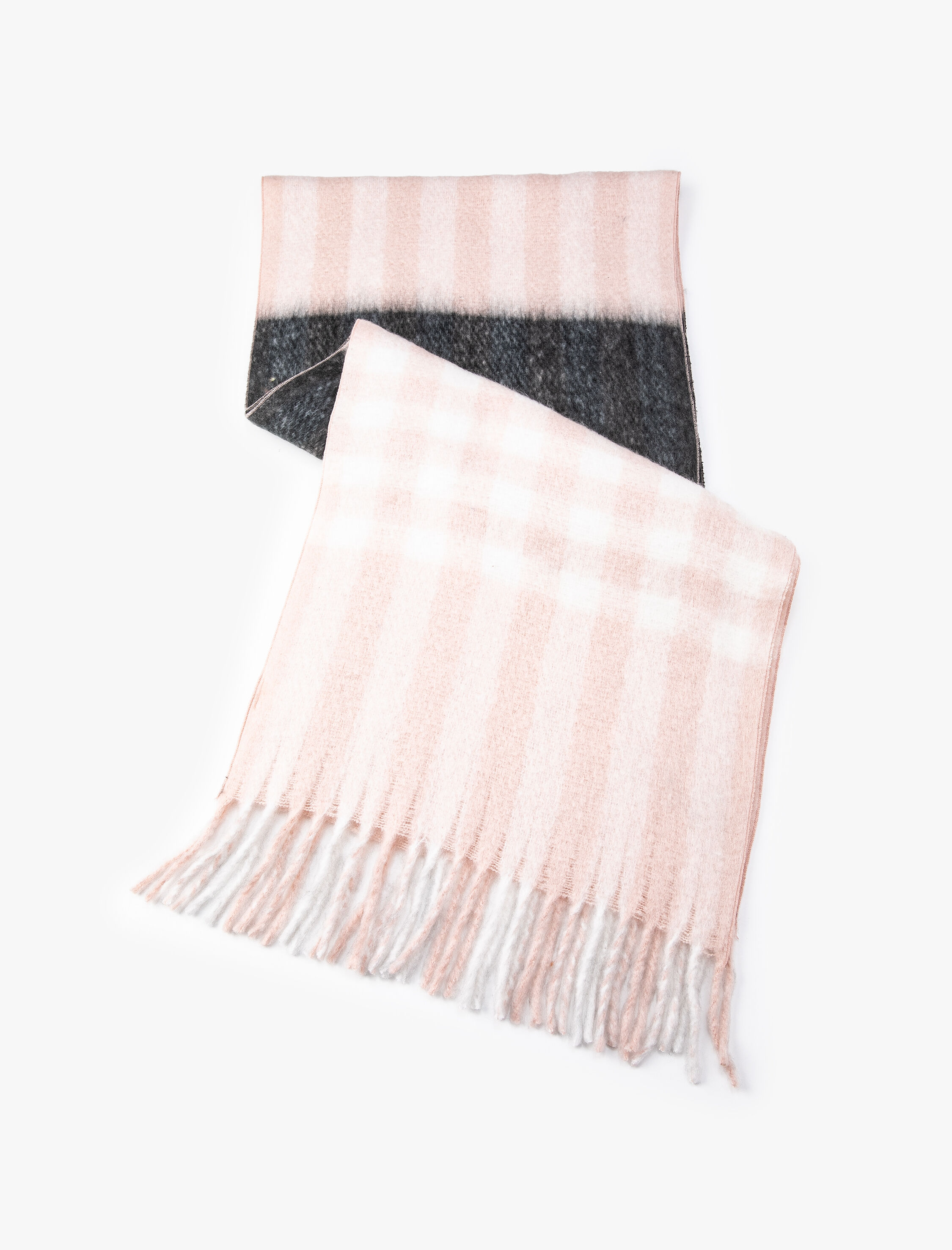  Kadın Atkı Püsküllü Yumuşak Dokulu Renk Kontrastlı