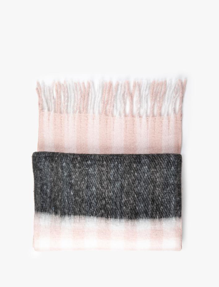 Kadın Atkı Püsküllü Yumuşak Dokulu Renk Kontrastlı