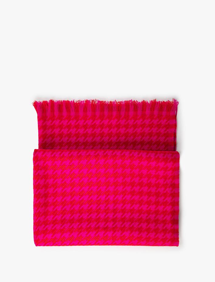 Kadın Kazayağı Desenli Atkı Püsküllü