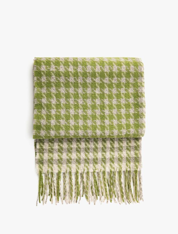 Kadın Kazayağı Desenli Atkı Püsküllü