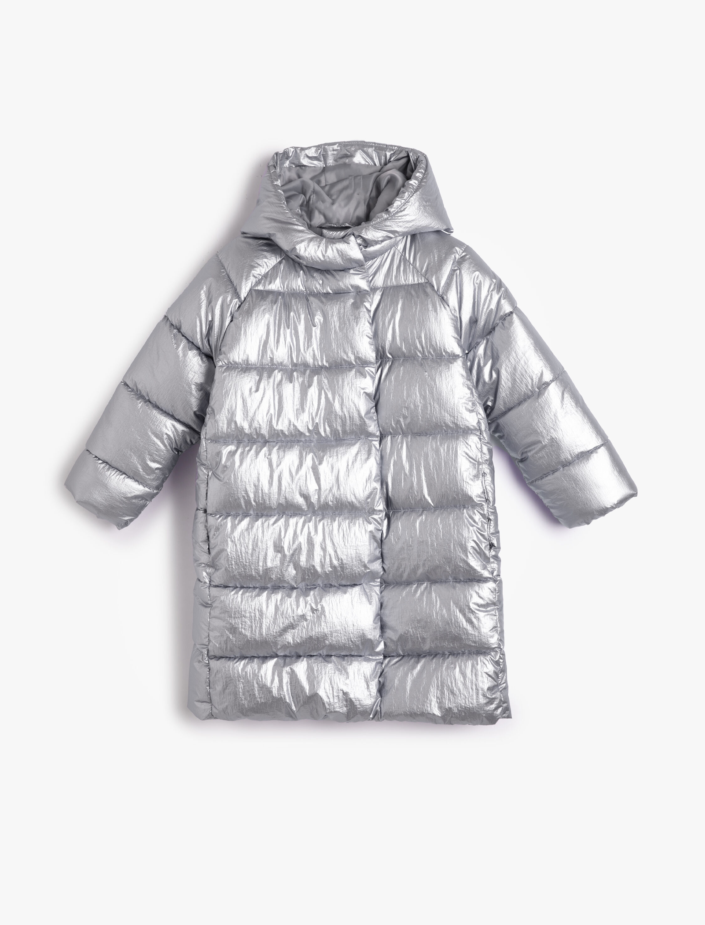  Kız Çocuk Uzun Şişme Mont Kapşonlu Dolgulu Fermuarlı Cepli