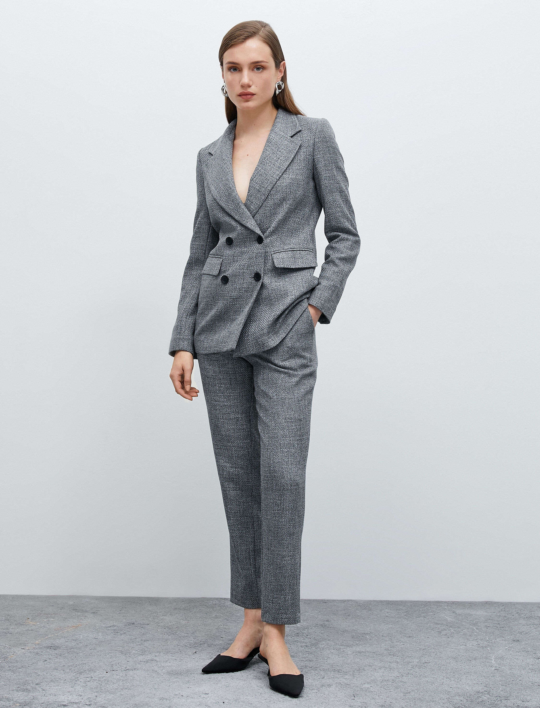   Blazer Ceket Kruvaze Kapaklı Cep Detaylı Düğmeli