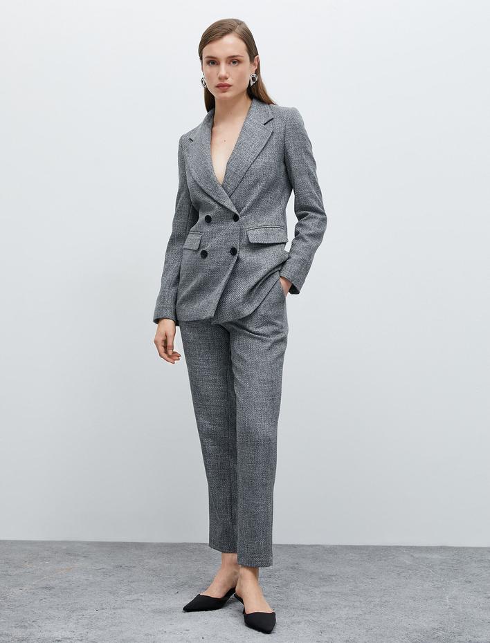  Blazer Ceket Kruvaze Kapaklı Cep Detaylı Düğmeli