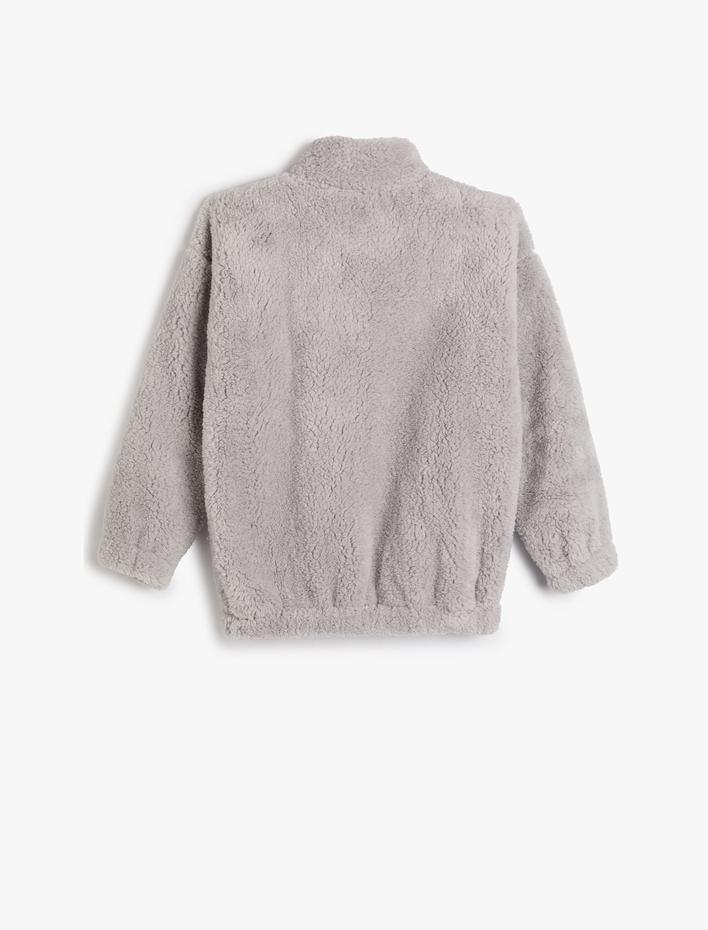 Erkek Çocuk Peluş Sweat Yarım Fermuar Detaylı Dik Yaka İşlemeli Beli ve Manşetleri Lastikli