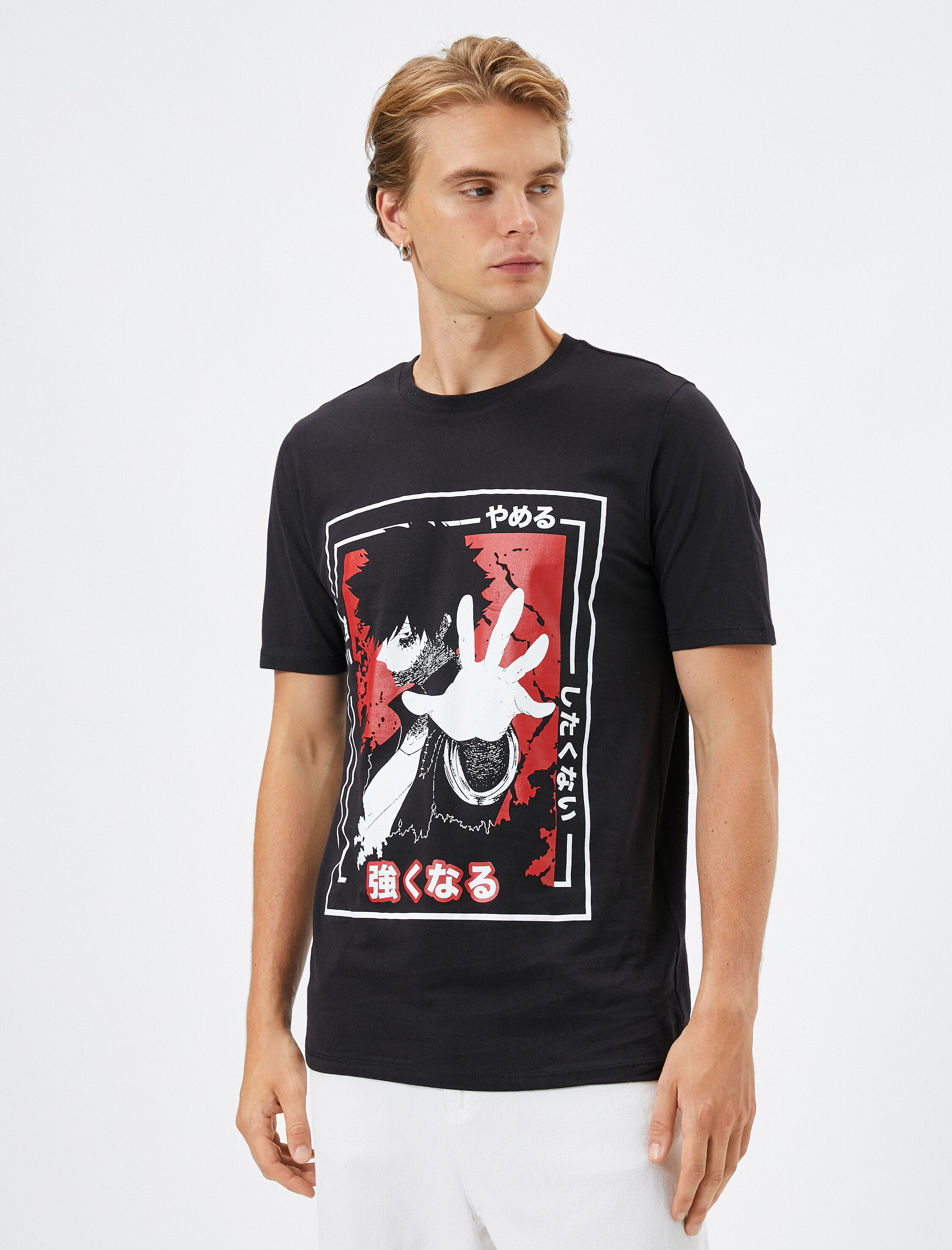   Anime Tişört Baskılı Bisiklet Yaka Kısa Kollu Pamuklu