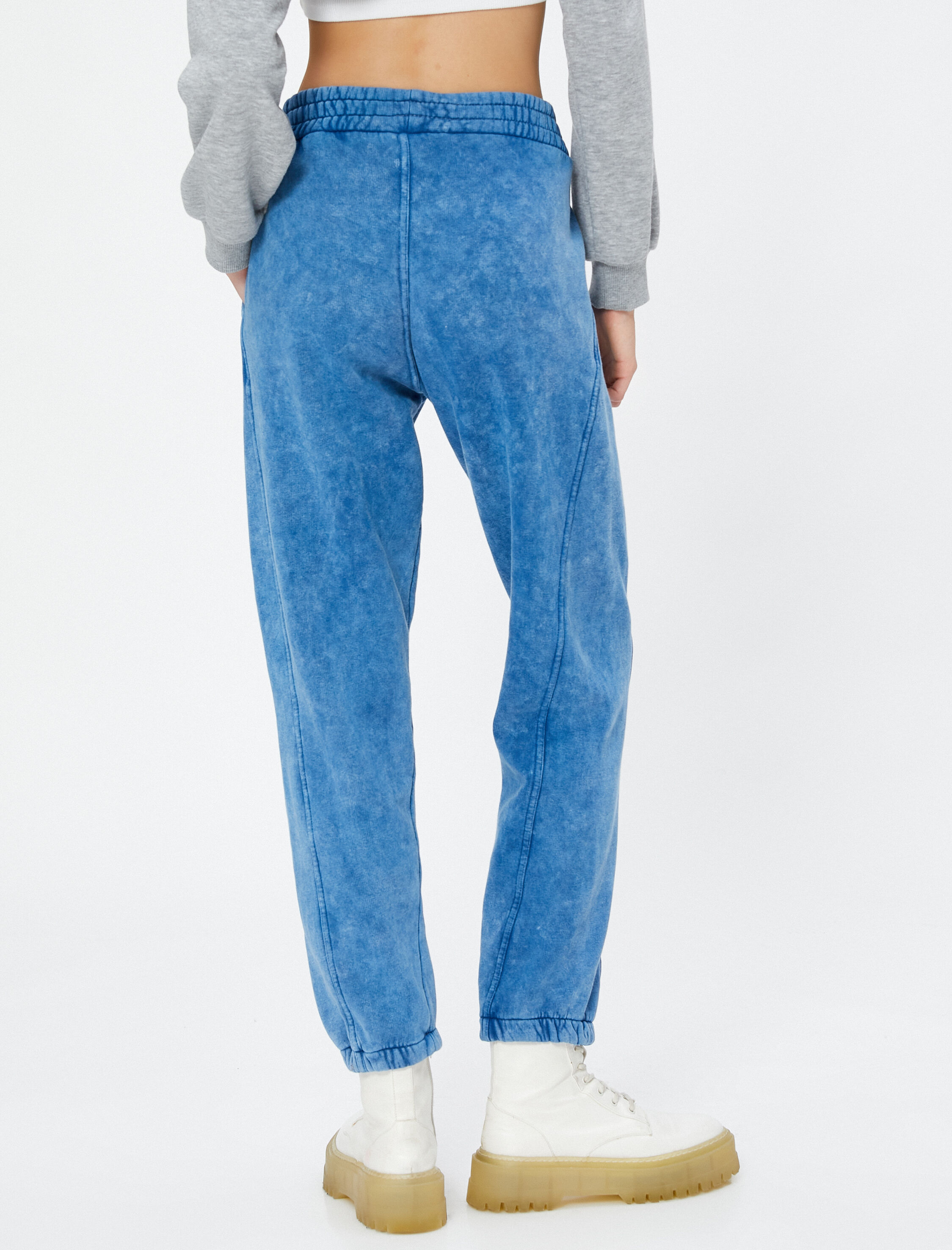   Şardonlu Jogger Eşofman Altı Batik Desenli Beli Lastikli Dikiş Detaylı Cepli