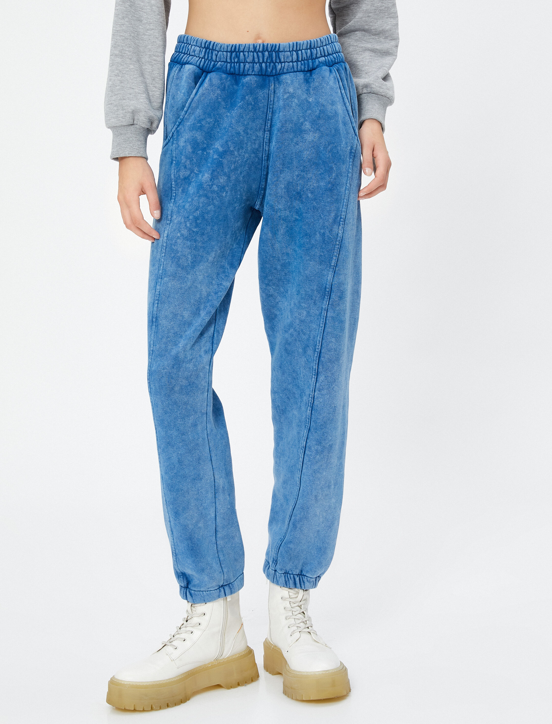   Şardonlu Jogger Eşofman Altı Batik Desenli Beli Lastikli Dikiş Detaylı Cepli