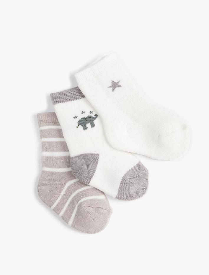 Erkek Bebek 3'lü Çorap Pamuk Karışımlı