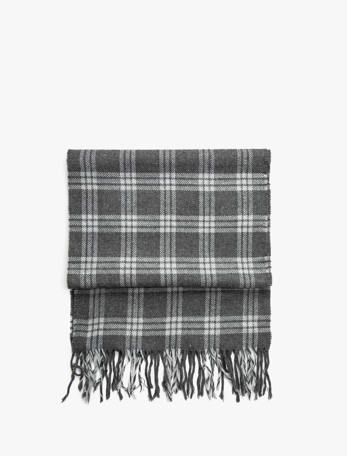 Erkek Ekoseli Atkı Püskül Detaylı Yumuşak Dokulu