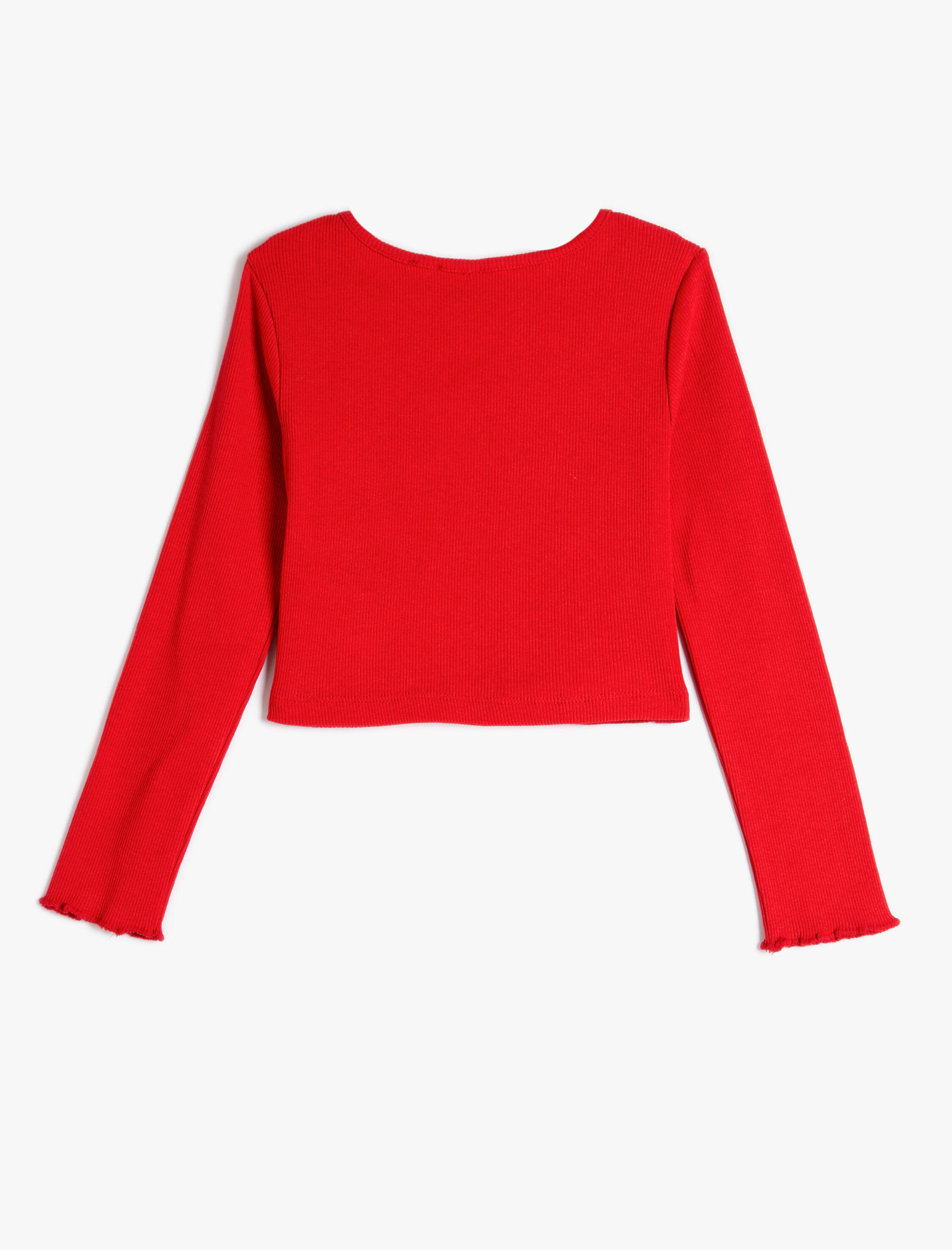  Kız Çocuk Kaşkorse Bluz Bisiklet Yaka Uzun Kollu Kalp Pencere Detaylı Pamuklu