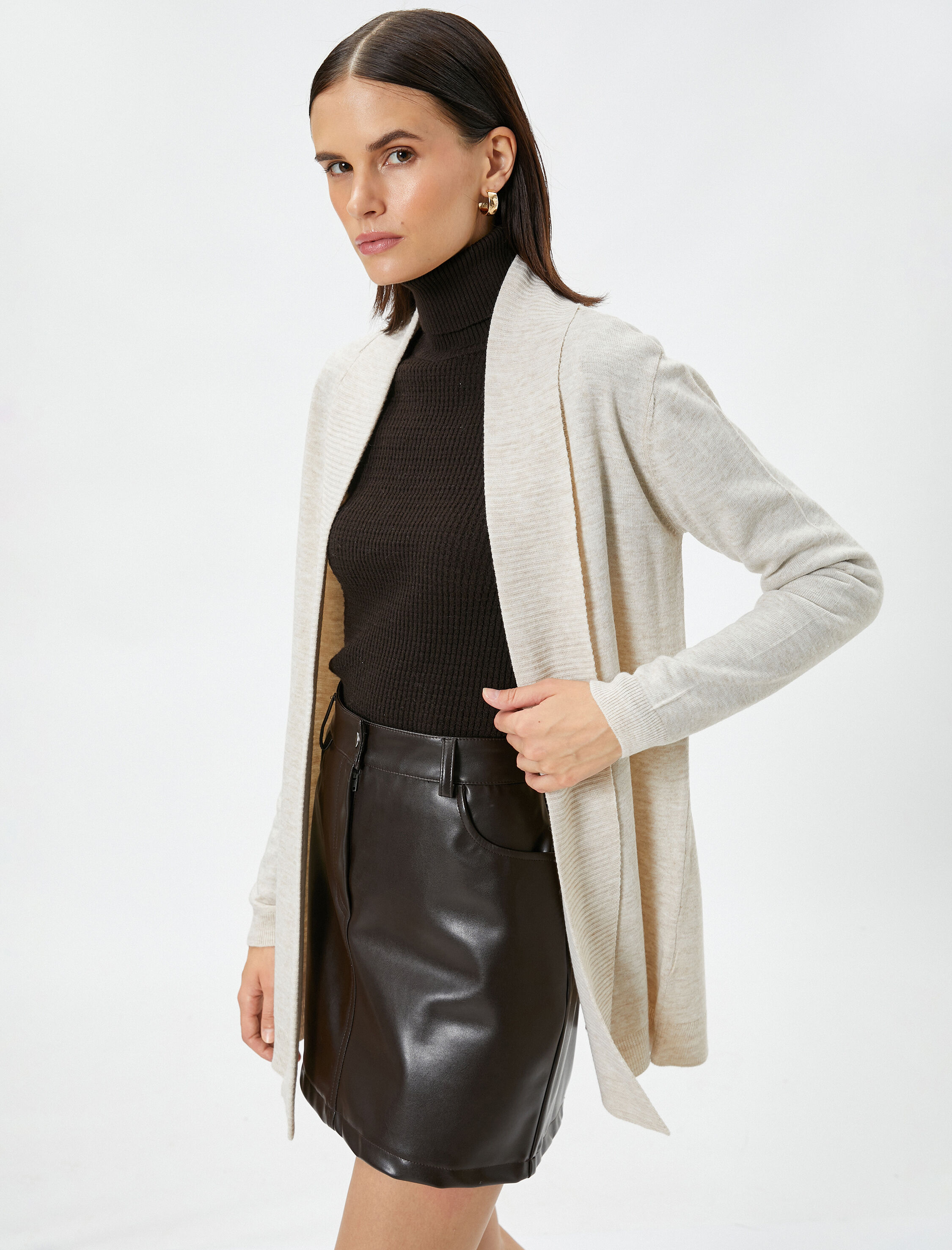 Oversize Triko Hırka Şal Yaka