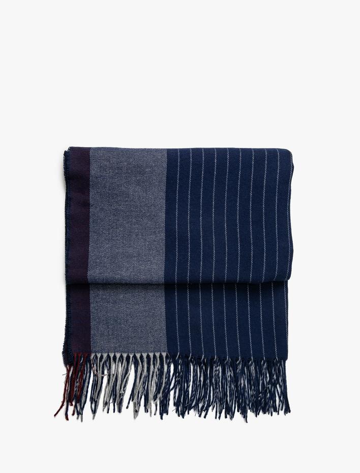 Kadın Çizgili Atkı Yumuşak Dokulu Püsküllü