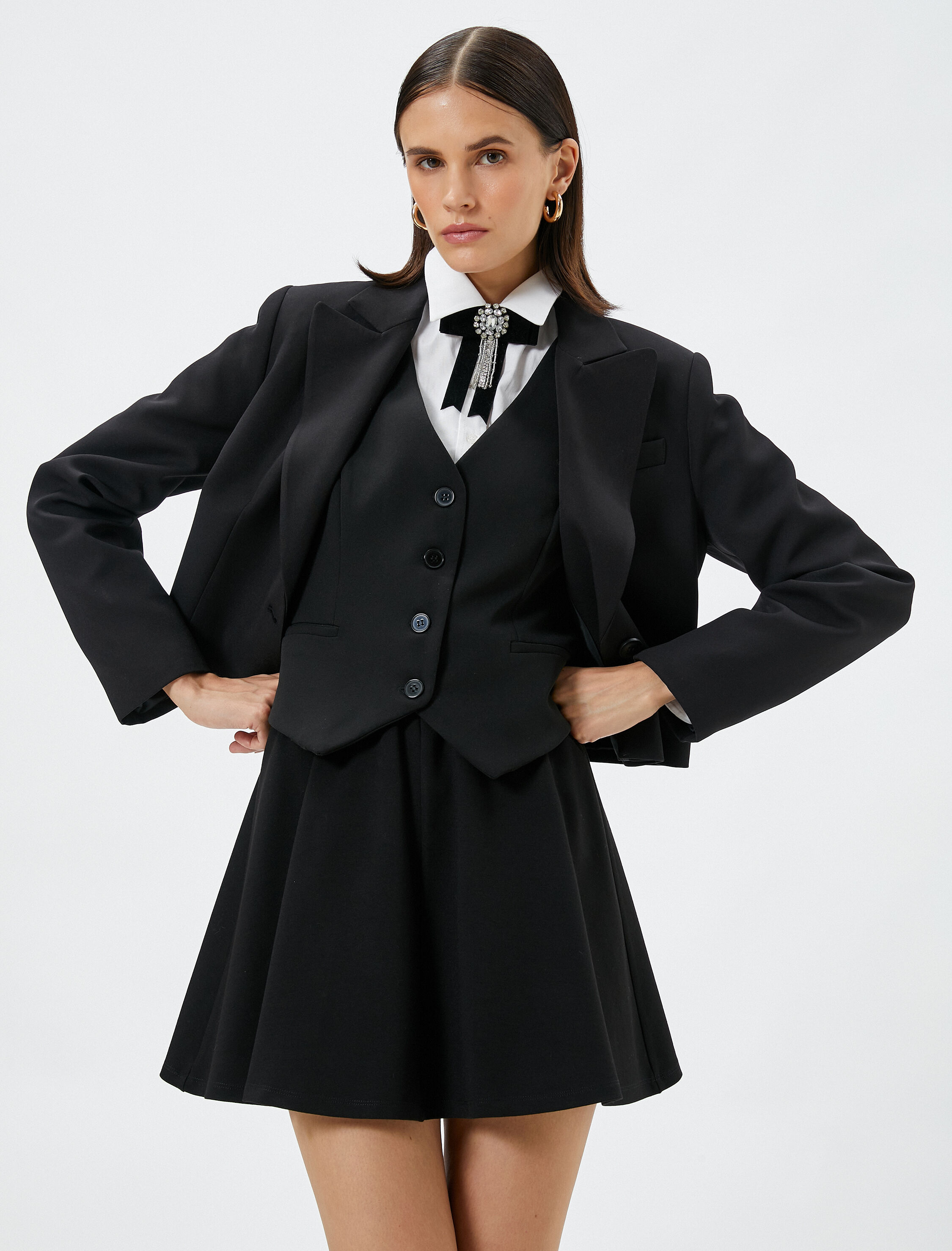   Mini Kloş Etek Beli Lastikli Viskon Karışımlı